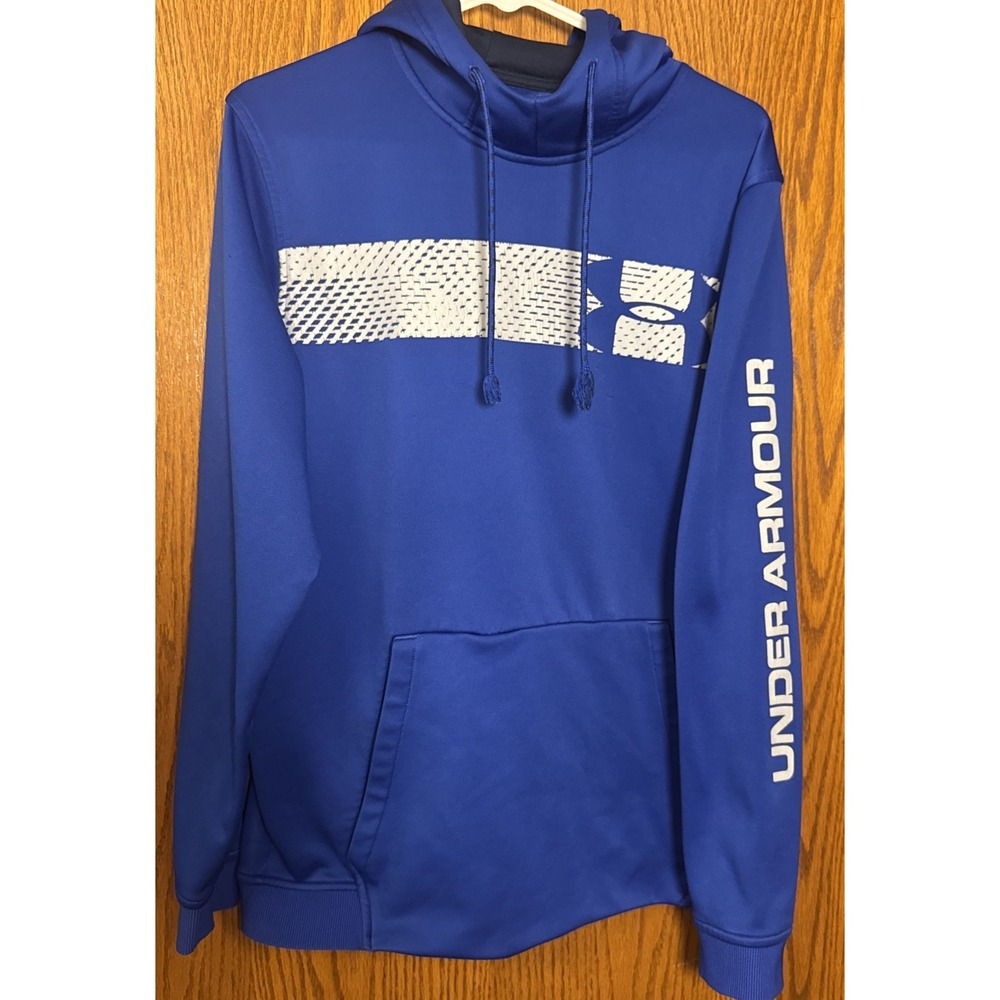 Under Armour ColdGear Hoodie Men's‎ Large Royal Blue Fleece Pullover Sweatshirt